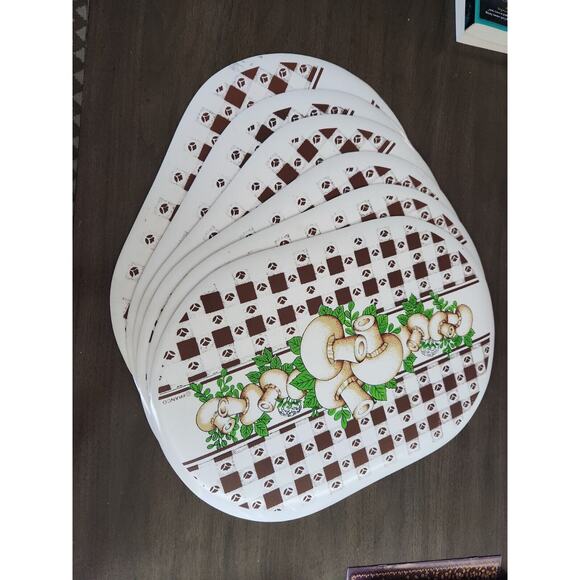 Lot Of 6 Vintage 80s Franco Vynil Placemats Mushrooms 12x18' - Picture 2 of 6